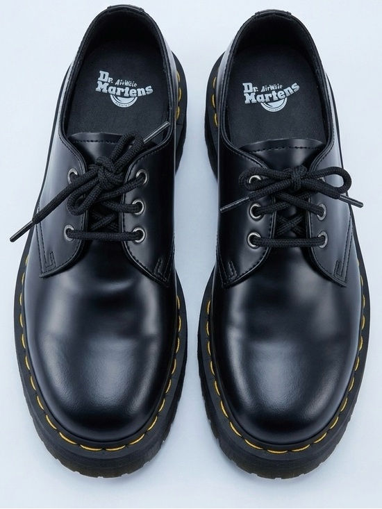 Dr. Martens V 1461 Quad Mono Platform Shoes - Black Polished Smooth - Size USL 7
